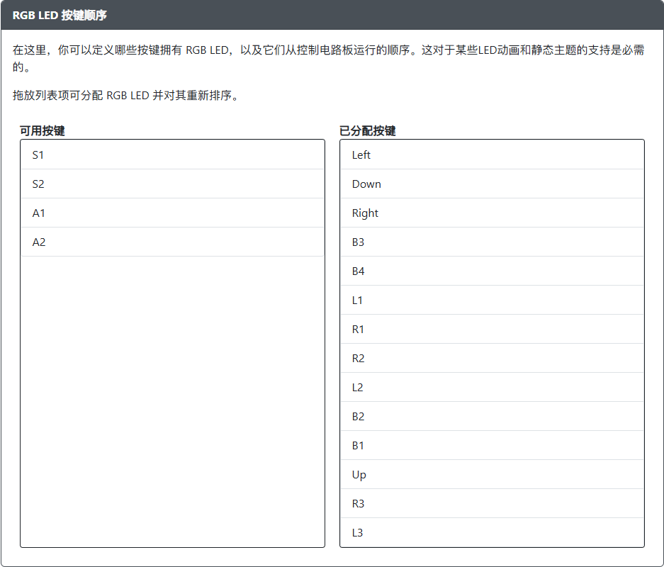 GP2040-CE 配置器 - RGB LED 按键顺序