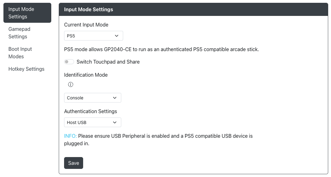 GP2040-CE 配置器 - 额外的 PS5 设置