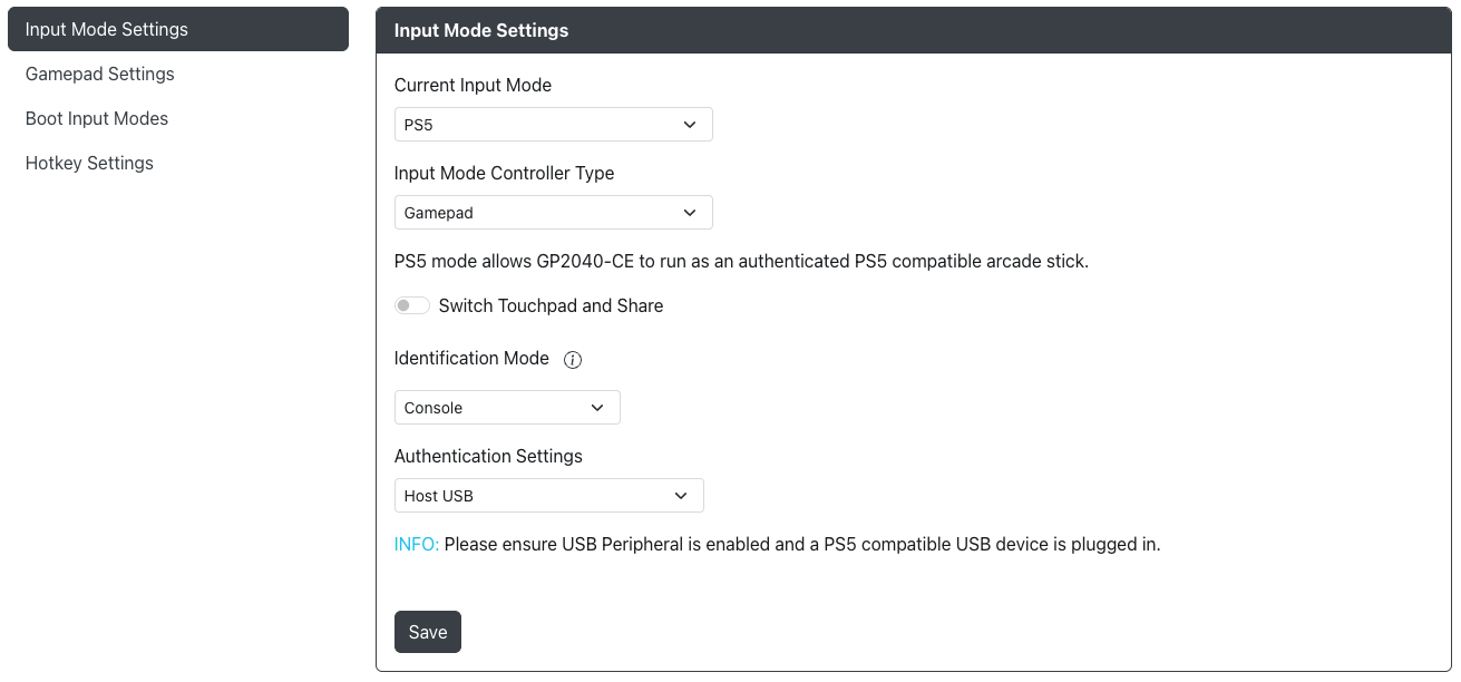 GP2040-CE 配置器 - 额外的 PS5 设置