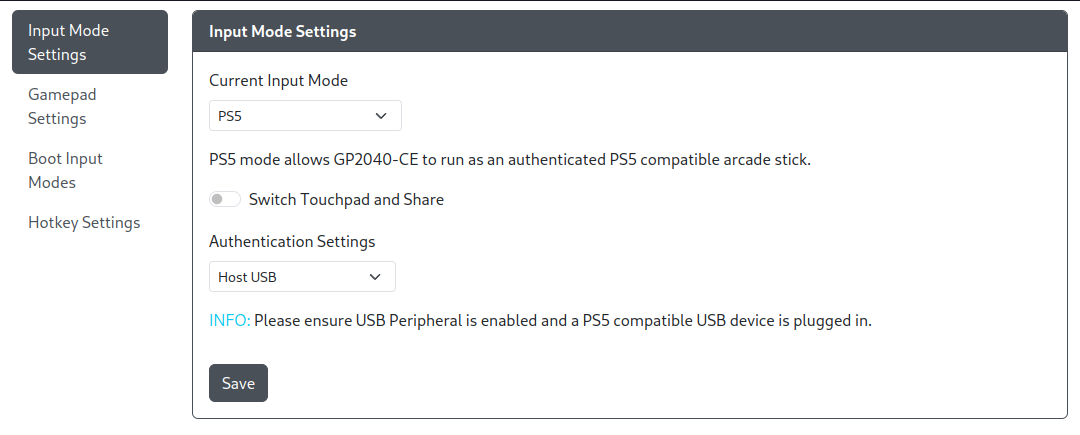 GP2040-CE 配置器 - 额外的 PS5 设置