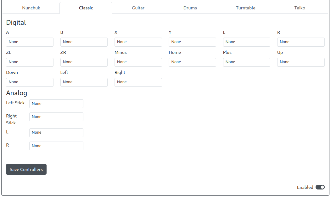 GP2040-CE Configurator - Wii Classic Controller Settings