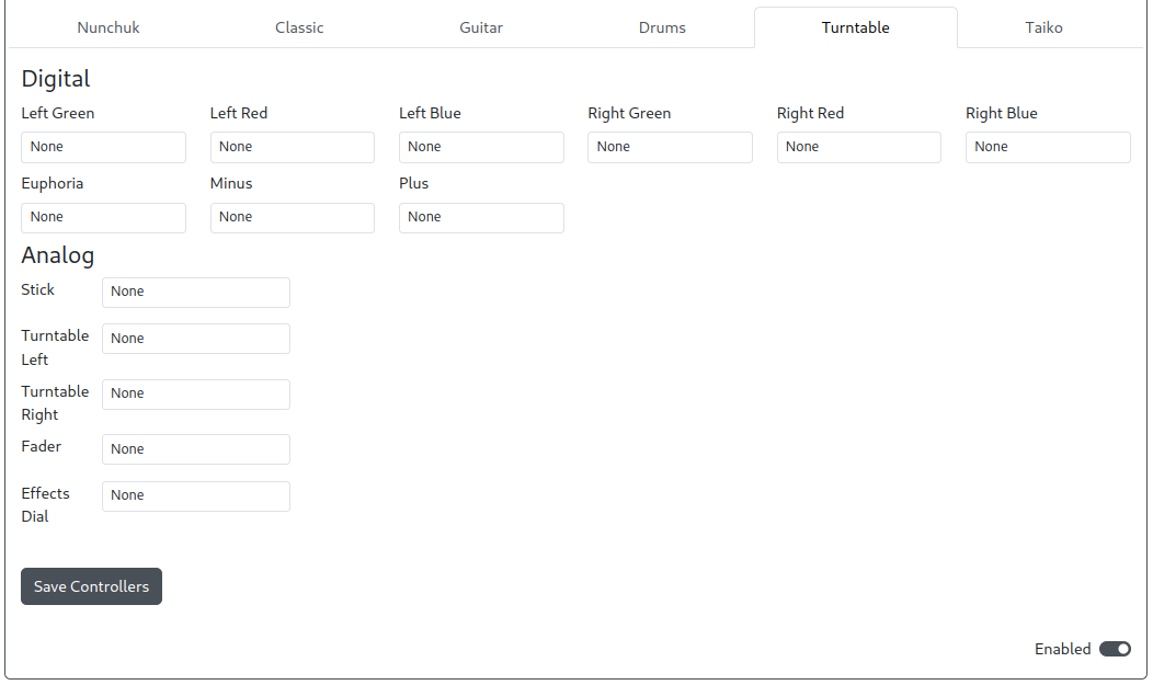 GP2040-CE Configurator - Wii Turntable Settings