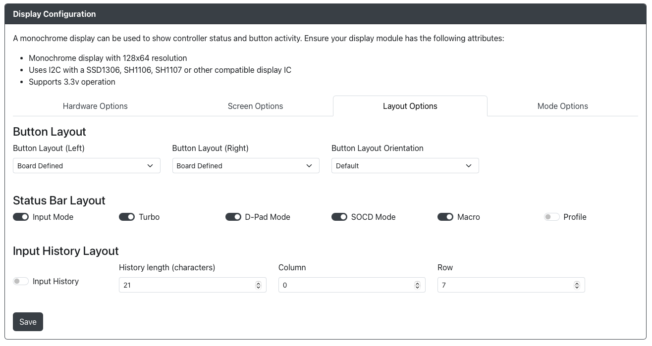GP2040-CE Configurator - Display Configuration - Layout Options
