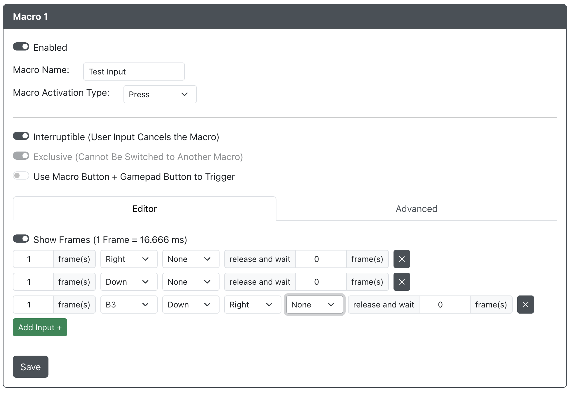 GP2040-CE Configurator - Macro Input Line