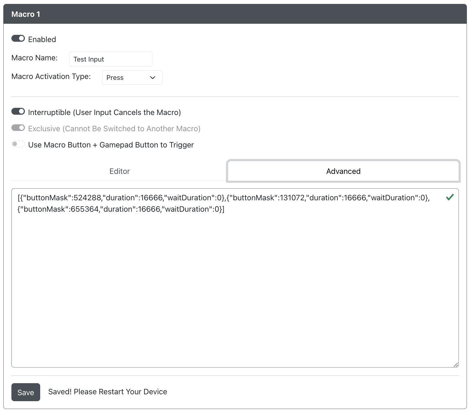 GP2040-CE Configurator - Macro Input Line