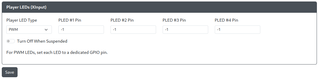 GP2040-CE Configurator - PWM Player LEDs