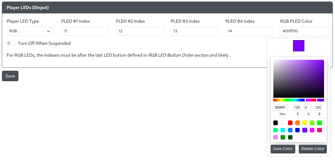 GP2040-CE Configurator - PWM Player LEDs