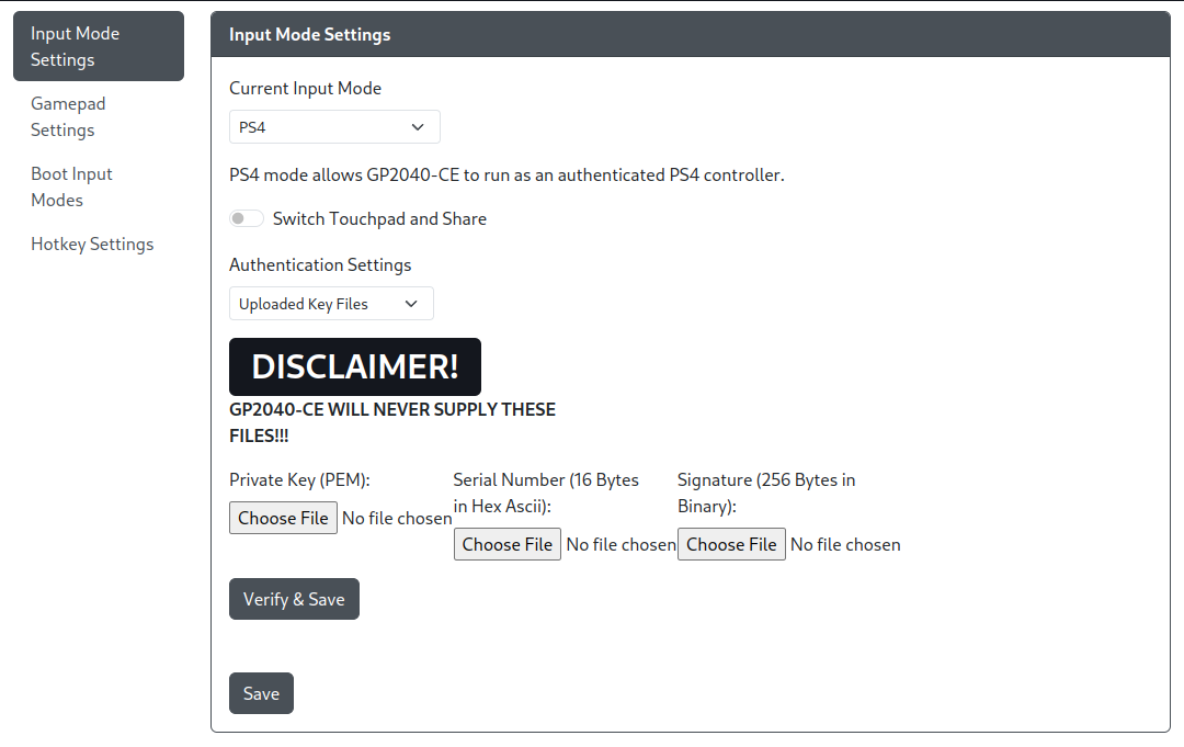 GP2040-CE Configurator - Additional PS4 Settings