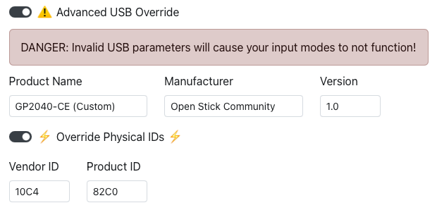 GP2040-CE Configurator - USB Override